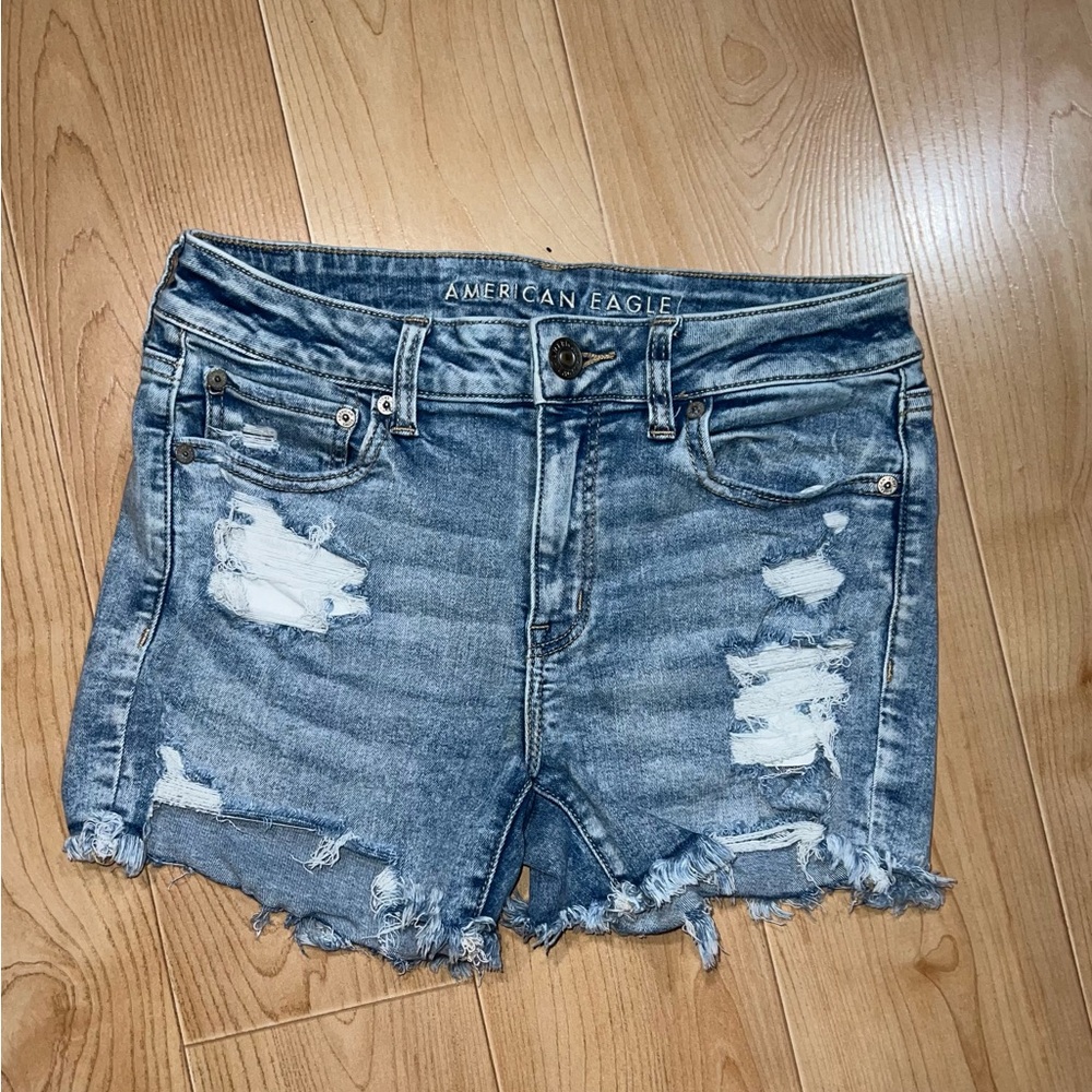 American Eagle Outfitters Women's Light Blue Ripped Jean Shorts